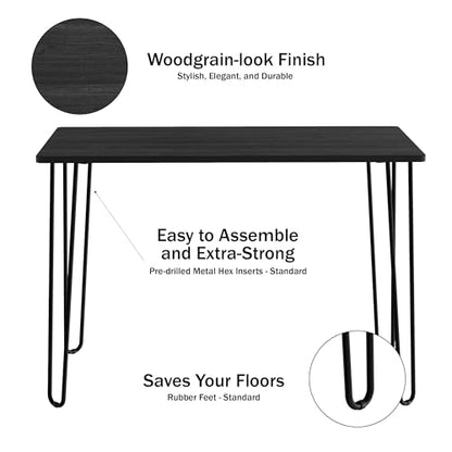 Desk with Hairpin Legs - Modern Industrial Style Home Decor - Woodgrain-Look and Steel Accent Home Office Furniture by Lavish Home (Black) - color: Black