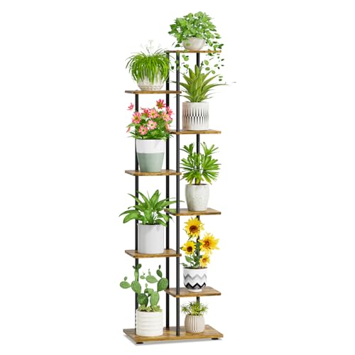 iDavosic.ly 7 Tier Tall Plant Stand Indoor, Tiered Corner Metal Wood Multiple Flower Holder Shelf, 58 Inch Orchid Display Rack for Patio Porch Living Room Balcony Outdoor, Modern Black & Rustic Brown - color: Rustic Brown, size: 7 Tier