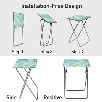 Folding TV Tray Table TV Dinner Table with Sturdy MDF Top,Eating Trays for Living Room with No Assembly Required 15 x 18.9 x 26 in(Sea Blue,1PC) - color: Sea Blue, size: 1pc