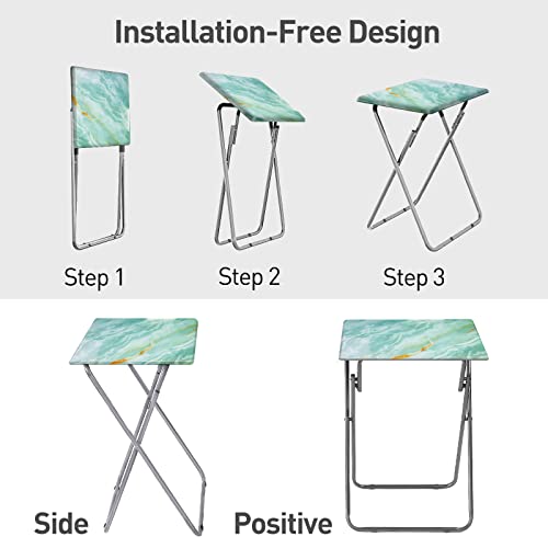 Folding TV Tray Table,TV Dinner Table with Sturdy MDF Top,Eating Trays for Living Room with No Assembly Required, 2PCS (Sea Blue) - color: Sea Blue, size: 2pcs