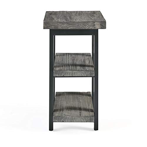 Alaterre Furniture Pomona Solid Wood 3-Tier End Table, Slate Grey, 20” | Small Side Table or Nightstand with Storage Shelf and Metal Legs, Rustic Farmhouse Furniture for Living Room & Bedroom - color: Slate Grey