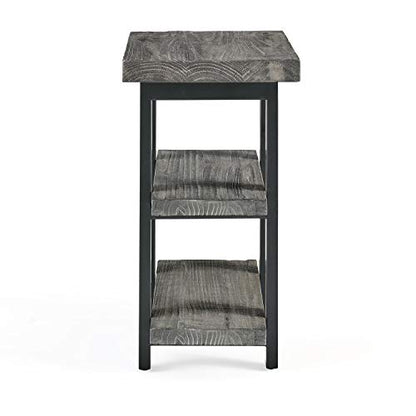 Alaterre Furniture Pomona Solid Wood 3-Tier End Table, Slate Grey, 20” | Small Side Table or Nightstand with Storage Shelf and Metal Legs, Rustic Farmhouse Furniture for Living Room & Bedroom - color: Slate Grey
