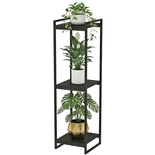 45" Tall Indoor Plant Stand, 3-Tier Flower Pot Rack, Black | Modern Minimalist Look, Wood Finish, for Living Room, Bedroom, Balcony, Space-Saving, Sturdy Metal Frame