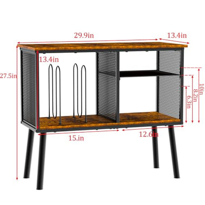 Record Player Stand with Adjustable Divider Vinyl Storage Holder Up to 200 Albums Mid-Century Large Record Player Table Vinyl Holder Turntable Stand End Table for Bedroom & Living Room, Patent Pending
