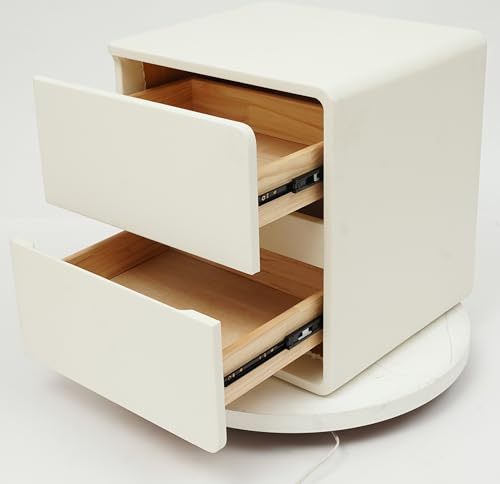 Minimalist Bedside Table with 2 Drawers, 17.71x15.74x18.5in Bedside Furniture, Nightstand No Assembly Needed Nightstand with Large Storage for Bedroom/Living Room, Beige (Left)