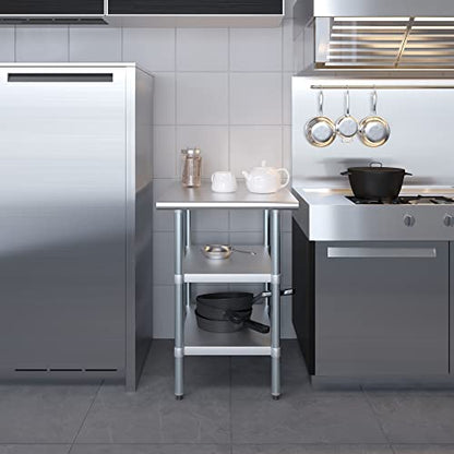 Stainless Steel Work Table with Double Undershelf – Commercial Prep Table for Restaurant, Kitchen, Bakery – NSF Certified (14 x 36) - size: 14x36