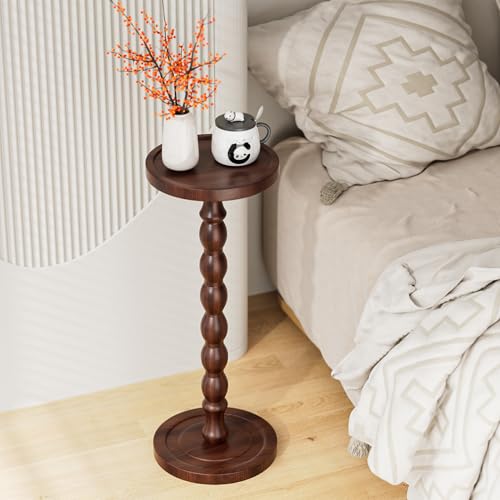 2 Pack Rubber Wood Round Side Table, Solid Wood Small Drink Table for Small Spaces, Modern Accent Tables, End Tables for Living Room, Bedroom and Office (Dark Walnut, 9.4 Inch) - color: Dark Walnut - 2 Pack