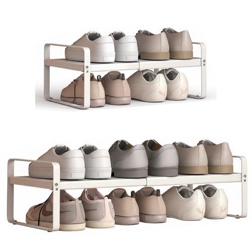 Expandable Shoe Rack, Closet Shoe Organizer, 7" High, 15"-24" | 1-Tier Heavy-Duty Metal Construction; Adjustable Width Design; Compact Shoe Storage for Entryway, Bedroom & Small Spaces - color: White 1-pack, size: H: 7"