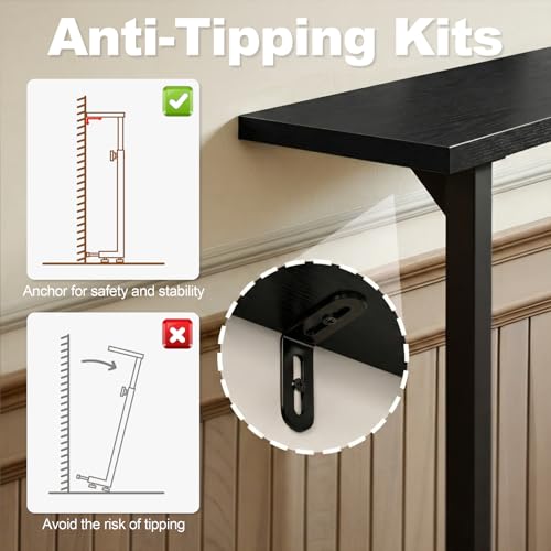 Faesun 70.9 Inch Behind Couch Table, 24"-32" Adjustable Height Range, Behind The Couch Table with Outlet, Adjustable Console Table, Narrow Long Sofa Table, for Living Room, Black - color: Black, size: 70.9"w x 5.9"d (C-shaped)