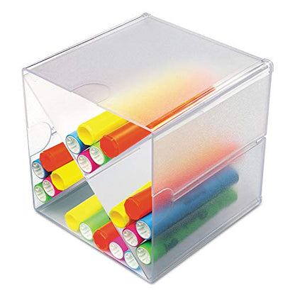 deflecto 350201 Desk Cube with "X" Dividers, Clear Plastic, 6 x 7-1/5 x 6