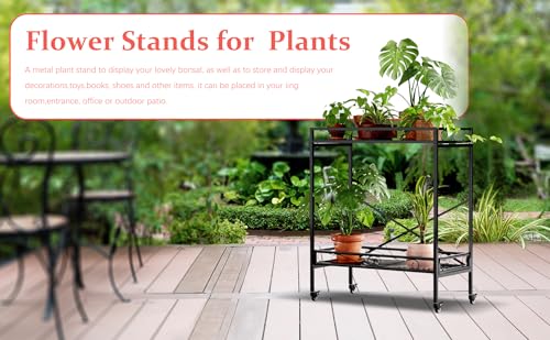 Zhongma 2 Tier Window Height Sturdy Metal Plant Stand with Wheels, 32.7x16x39.4 Inch High, Heavy Duty Succulent Shelf for Home Indoor and Outdoor, 440 LBS Capacity & Heavy Duty Construction - color: 2 Tier 32.7x16x39.4 inch
