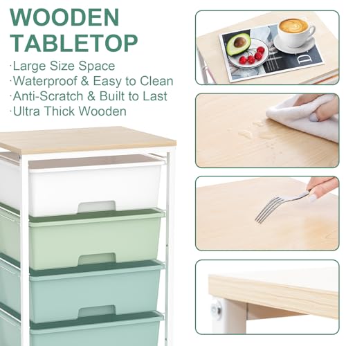 SYKIARIOL Rolling Cart with Drawers, 4-Drawer Utility Cart,Gradient Grey | Rolling Storage Cart with Drawers with Wooden Tabletop for Bedroom,Kid's Room,Dorm,Classroom,Office - color: Green
