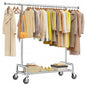 Raybee 75"Wide Clothes Rack with 4 Extra Hooks Sturdy Rolling Clothing Rack | 450LBS Capacity, Stainless Steel, Extendable Hanging Rod, 360° Lockable Wheels, Height Adjustable, 15-Min Tool-free Assembly - color: Chrome, style: Rod Shelf