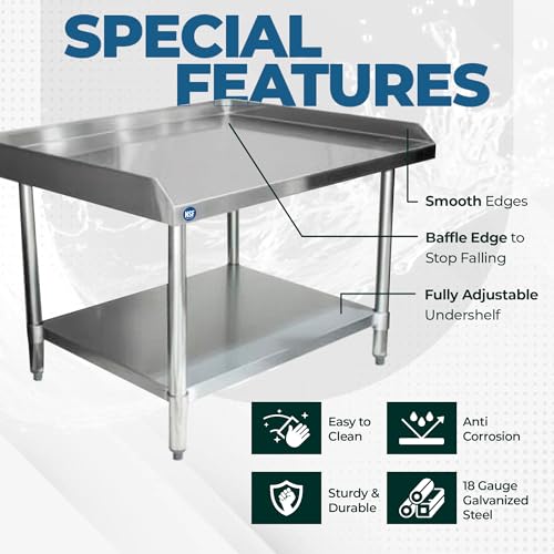 NSF Certified 18 Gauge Heavy Duty Stainless Steel Equipment Grill Stand with Undershelf for Kitchens, Utility Rooms, Caterers & Auto - size: 60"x24"