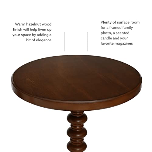Powell Tarkin Round Hazelnut Turned Spindle Pedestal Side Accent Table - color: Hazelnut