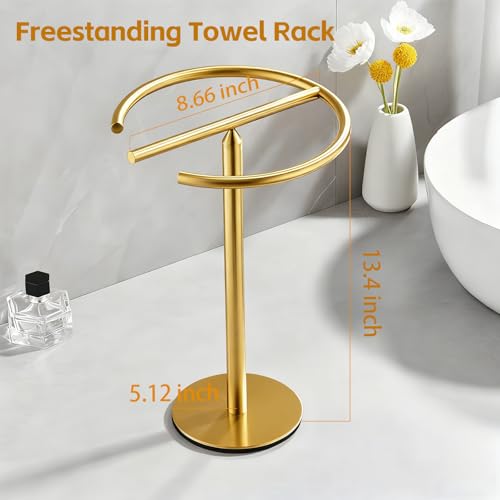 Stainless Steel Brushed Gold Hand Towel Stand, 13 Inch | Freestanding Countertop, For Bathroom Vanity Kitchen, Holds 2 Towels, Rust-Resistant, Easy Install - color: Brushed Gold