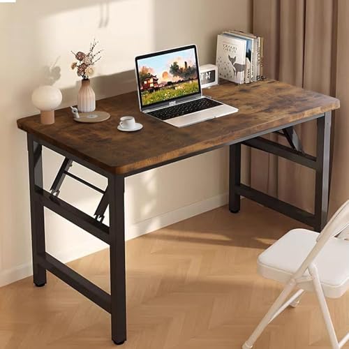 Folding Desk,47.2 Inch No Assembly Folding Computer Desk, Space-Saving Small Desk for Home Office Bedroom Dorm Study, Compact Portable Foldable Laptop Desk - color: Frame：black/Board：rustic Brown, size: 47.2" x 19.7"