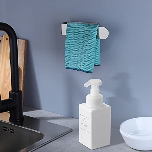 Taozun Adhesive Towel Bar Stainless Steel Hand Towel Holder 2 Pack Silver | Towel Rack, Easy to Install, No Drilling, Sturdy, Holds Well, Space Saver, for Bathroom/Bath/Kitchen/RV, Stick on Smooth Wall - color: Silver, size: 8-inch(2 Pack)