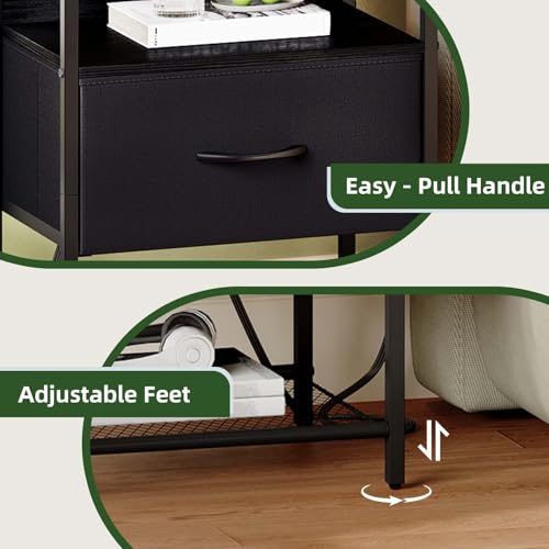 Somdot Nightstand Set of 2 with Charging Station & LED Light, Bedside Table | Dorm, Guest Room, Kids Room, Laundry, Closet, Entryway and Hallway, Black - color: Black, size: 11.8"D x 15.7"W x 23.4"H (1 Drawers)