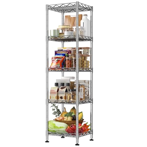 DurayLoly 5 Shelf-Wire Shelving Metal Shelves Storage Rack Adjustable Storage Shelves Standing Shelf Units and Narrow Shelf for Laundry Bathroom Kitchen Pantry Closet Office 12''Wx12''Dx49''H Chrome - color: Chrome, size: 12''Wx12''Dx49''H