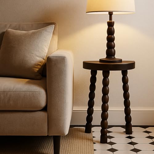 LitaEther 19.5" Wooden Bobbin Leg Side Table - Half Round Wooden Accent Stool for Bedroom, Hallway, Living Room, Sofa Side (2, Walnut) - color: Walnut
