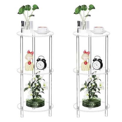Clear Round Acrylic Side Table Set of 2 for Small Spaces, 11.81" L x 11.81" W x 26.7" H, 3 Tier Small Modern Drink End Table Nightstand, Minimalist Bedside Table for Living Room, Bedroom - size: 3 Tier 2-Pack (26.7"H)