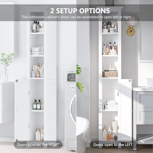 11.81'' Wide Narrow Bathroom Storage Cabinet-Slim Tall Bathroom Storage Cabinet with Adjustable Shelves，Bathroom Floor Storage Cabinet for Home, Small Spaces, Bathroom, Kitchen, Living Room, White