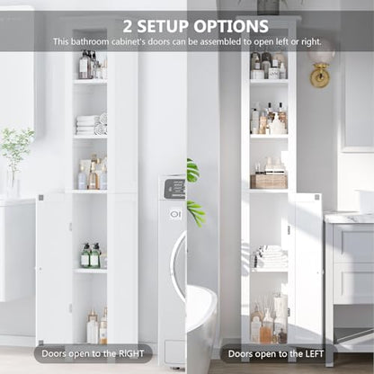 11.81'' Wide Narrow Bathroom Storage Cabinet-Slim Tall Bathroom Storage Cabinet with Adjustable Shelves，Bathroom Floor Storage Cabinet for Home, Small Spaces, Bathroom, Kitchen, Living Room, White