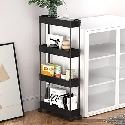 SPACELEAD Slim Storage Cart 4 Tier,Bathroom Organizer Rolling Utility,Mobile Shelving Unit Slide Out for Office, Kitchen, Laundry Room & Narrow Places,Black - color: Black