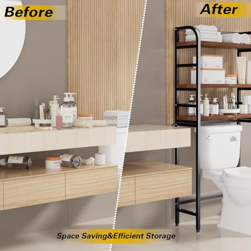3-Tier Over The Toilet Storage Rack, Freestanding Bathroom Organizer Metal Frame Toilet for Small Spaces, Bathroom, Balcony, Laundry (Black) - color: Black