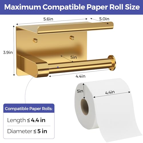 Bntuk Toilet Paper Holder with Phone Shelf Stainless Steel Wall Mounted Toilet Paper Roll Holder - Rustproof and Bathroom Washroom Tissue Roll Holder with Shelf - Gold - color: Gold