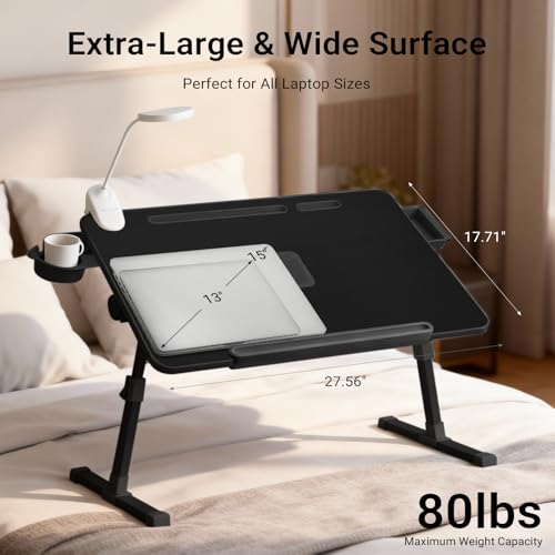 iXTRA Adjustable Laptop Lap Desk with Cooling Fan USB Light for Adults - color: Black,70x45cm