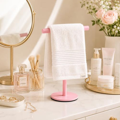 Pink Bathroom Hand Towel Holder Stand，T-Shape Hand Towel Holder Stand SUS304 Stainless Steel for Bathroom，Kitchen or Vanity Countertop - color: Pink