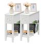 Narrow Side Table for Small Spaces, White Table with Drawer, Slim Bed Table/Night Stand Set of 2, Couch Table - size: 2 set White