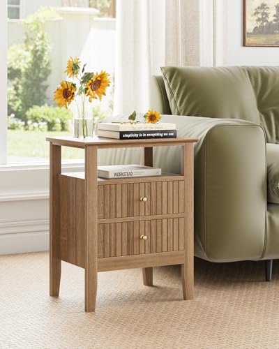 Fluted Nightstand, Farmhouse Night Stand with 2 Drawers, Mid Century Modern Side Accent Table,Bedside End Table for Bedroom, Living Room, Natural - color: Natural, size: 2 Drawers