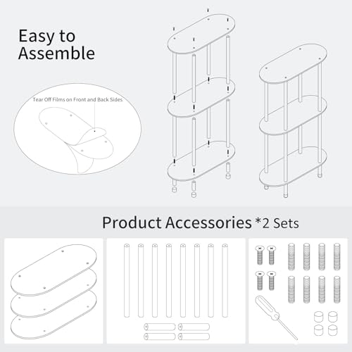 Clear Acrylic Narrow Side Table Set of 2 for Small Spaces, 15.75" L x 7.87" W x 26.7" H, 3 Tier Oval Slim End Table Nightstand, Small Minimalist Skinny Bedside Table for Bedroom, Living Room - size: 3 Tier 2-Pack 26.7"H