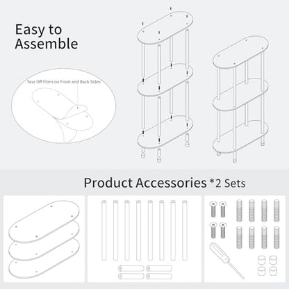Clear Acrylic Narrow Side Table Set of 2 for Small Spaces, 15.75" L x 7.87" W x 26.7" H, 3 Tier Oval Slim End Table Nightstand, Small Minimalist Skinny Bedside Table for Bedroom, Living Room - size: 3 Tier 2-Pack 26.7"H