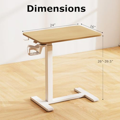 Tangkula Mobile Standing Desk, Pneumatic Height Adjustable Rolling Desk with Cup Holder & Headphone Hook, Overbed Table with Hidden Wheels, Laptop Computer Cart for Couch, Home, Office (Natural) - color: Natural
