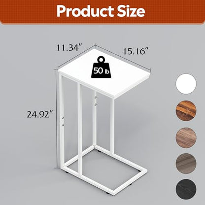 WLIVE Side Table, C Shaped End Table for Couch, Sofa and Bed, Large Desktop C Table for Living Room, Bedroom, Creamy White - color: White