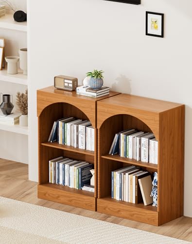 31.5" Arched Small Narrow Book Shelf with Storage, 2 Tier Small Arched Bookshelf for Home Office, Entryway Console Table for Living Room, Hallway, Wood