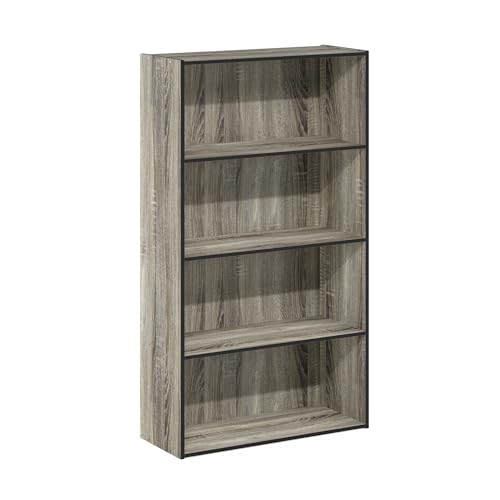 Furinno PASIR Book Shelf, 4-Tier Bookshelf, Bookcase with Open Shelf, 9.4 x 23.6 x 41.7, for Living Room, Bedroom, Home Office, French Oak - color: French Oak Grey, size: 4-Tier