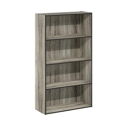 Furinno PASIR Book Shelf, 4-Tier Bookshelf, Bookcase with Open Shelf, 9.4 x 23.6 x 41.7, for Living Room, Bedroom, Home Office, French Oak - color: French Oak Grey, size: 4-Tier