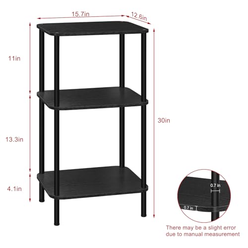 smusei 3 Tier Small End Table Tall Telephone Table with Storage Shelves Black Sidetable for Small Spaces Tall Night Stand Table for Bedroom, Living Room, Office, Sofa Couch - color: Black