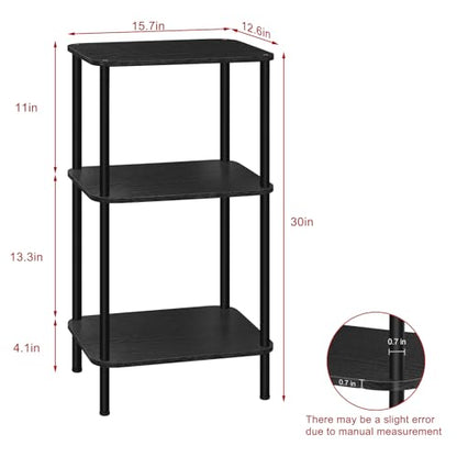smusei 3 Tier Small End Table Tall Telephone Table with Storage Shelves Black Sidetable for Small Spaces Tall Night Stand Table for Bedroom, Living Room, Office, Sofa Couch - color: Black