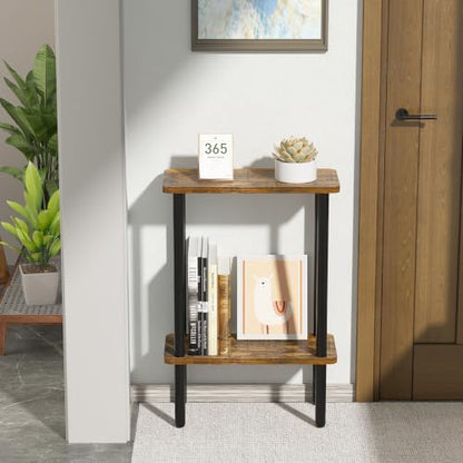 THUMEYE Narrow Side Table 7" Wide, 2 Tier Skinny End Table with Wood Legs, Slim Nightstand/Bedside Table for Small Spaces, with Adjustable Feet, 15.7" L x 20.6" H - color: Rustic Brown, size: 2-Tier