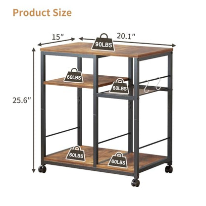 ZIWEI STAR Kitchen Microwave Cart, Microwave Stand, Small Kitchen cart, Bakers Rack Table Coffee Bar Cart with Wheels, Rolling Shelf for Office, Living Room, Balcony, Bedroom.