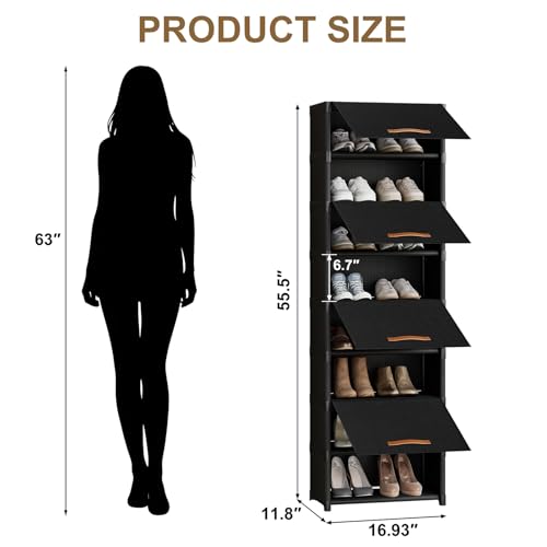 9 Tier Shoe Rack Organizer, Shoe Storage Cabinet with Door 18 Pairs Plastic Shoe Shelves with Cover for Closet, Entryway, Hallway, Bedroom, Black - size: 1 by 9(18 Pairs)