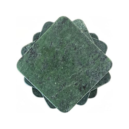 Howard Elliott Collection Evergreen Marble Coaster Set of 4, Square Green Marble Drink Coasters for Table Protection, Decorative Accent for Coffee Table or Bar, 0.5H x 4W x 4D Each, Green