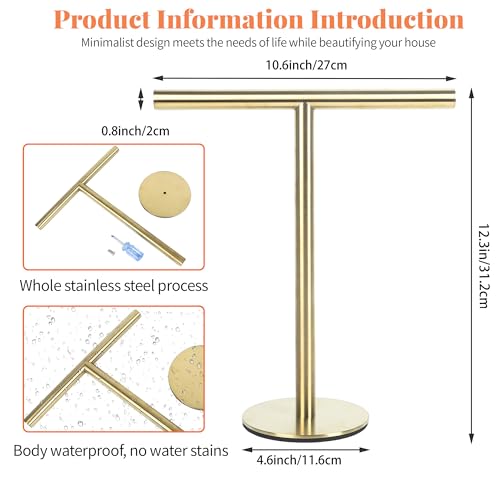 Bathroom Hand Towel Holder Stand，T-Shape Hand Towel Holder Stand SUS304 Stainless Steel for Bathroom，Kitchen or Vanity Countertop - color: Gold