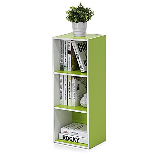 Furinno LUDER Book Shelf, 3-Cube Bookshelf, Bookcase with Open Shelves, 9.3 x 12 x 31.5, Easy Assembly, for Living Room, Bedroom, Home Office, White/Green - color: White/Green, size: 3-Tier Cube